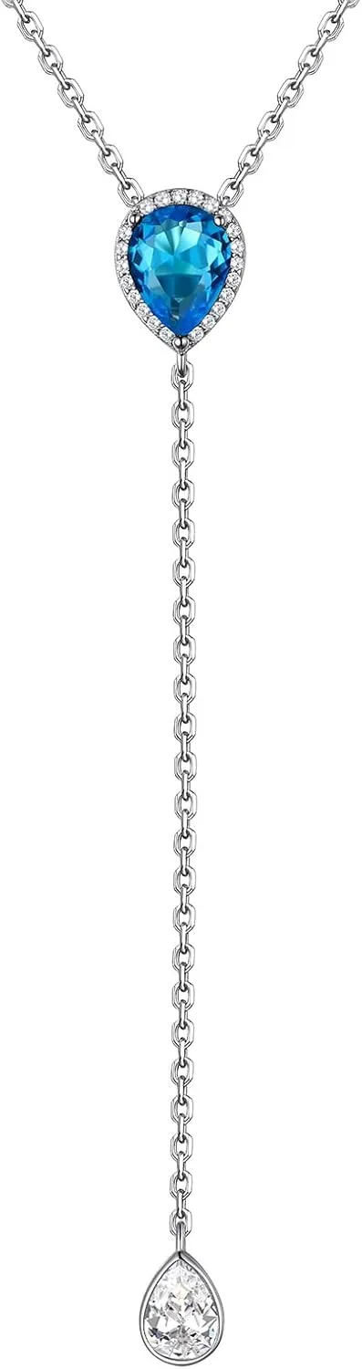 Silvora Birthstone Necklace for Women Teardrop Pendant Necklace Womens Y Necklace Dainty Birthstone Drop Lariat Necklaces Birthday Gifts for Women Mother