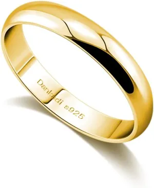 Simple Fashion S925 Sterling Silver Ring Smooth Plain Dome Comfort Solid Silver Wedding Ring For Men & Women 3.5 mm 3-13# 24k Real Gold Plated Jewelry