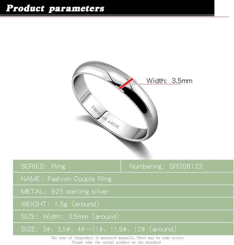 Simple Fashion S925 Sterling Silver Ring Smooth Plain Dome Comfort Solid Silver Wedding Ring For Men & Women 3.5 mm 3-13# 24k Real Gold Plated Jewelry