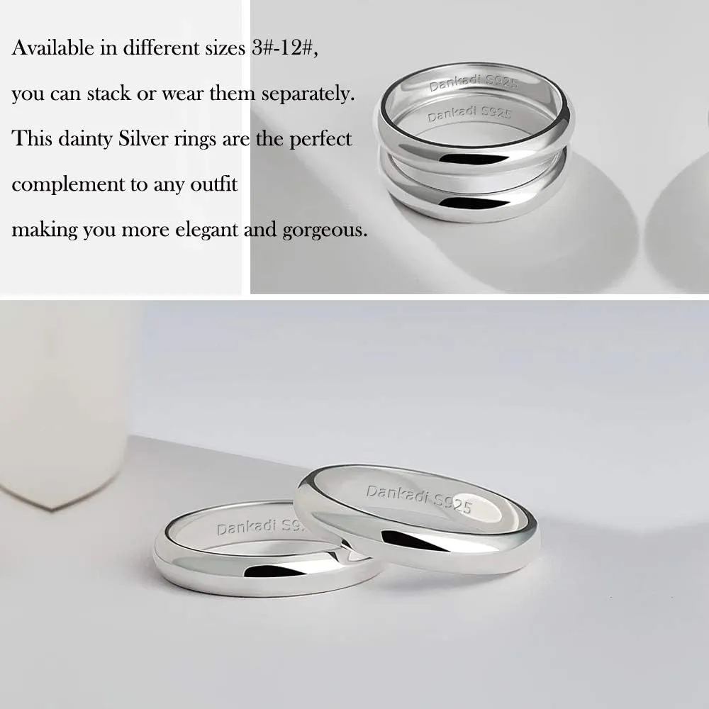 Simple Fashion S925 Sterling Silver Ring Smooth Plain Dome Comfort Solid Silver Wedding Ring For Men & Women 3.5 mm 3-13# 24k Real Gold Plated Jewelry