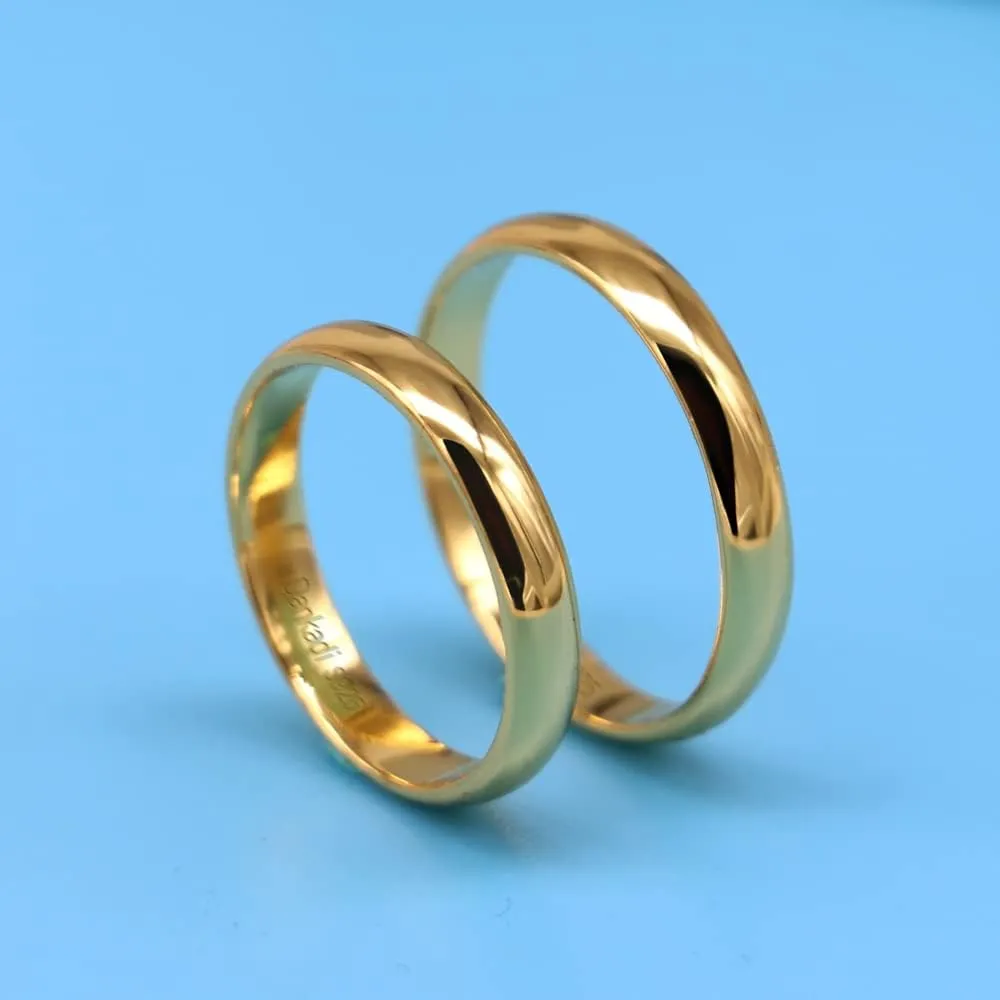Simple Fashion S925 Sterling Silver Ring Smooth Plain Dome Comfort Solid Silver Wedding Ring For Men & Women 3.5 mm 3-13# 24k Real Gold Plated Jewelry