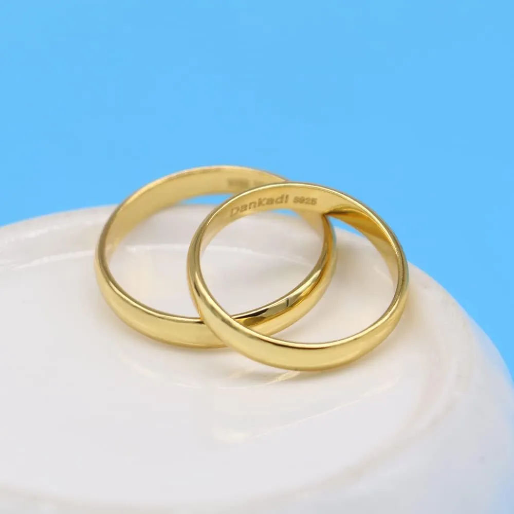Simple Fashion S925 Sterling Silver Ring Smooth Plain Dome Comfort Solid Silver Wedding Ring For Men & Women 3.5 mm 3-13# 24k Real Gold Plated Jewelry