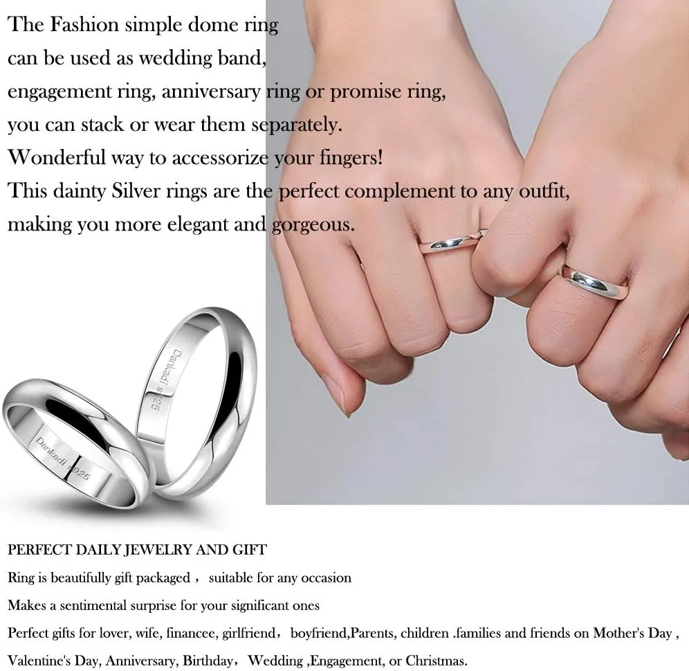 Simple Fashion S925 Sterling Silver Ring Smooth Plain Dome Comfort Solid Silver Wedding Ring For Men & Women 3.5 mm 3-13# 24k Real Gold Plated Jewelry