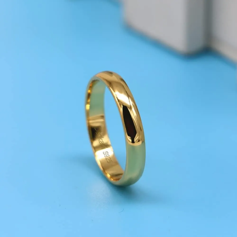 Simple Fashion S925 Sterling Silver Ring Smooth Plain Dome Comfort Solid Silver Wedding Ring For Men & Women 3.5 mm 3-13# 24k Real Gold Plated Jewelry