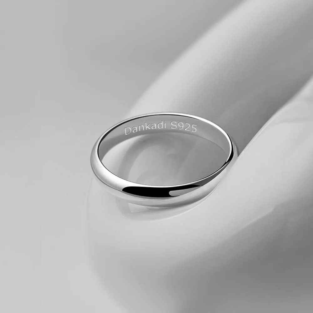 Simple Fashion S925 Sterling Silver Ring Smooth Plain Dome Comfort Solid Silver Wedding Ring For Men & Women 3.5 mm 3-13# 24k Real Gold Plated Jewelry