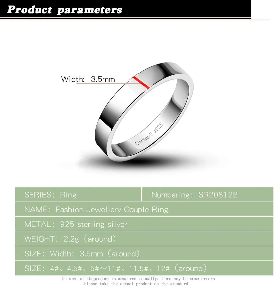 Simple Fashion S925 Sterling Silver Ring Smooth Plain Dome Comfort Solid Silver Wedding Ring For Men & Women 3.5 mm 3-13# 24k Real Gold Plated Jewelry