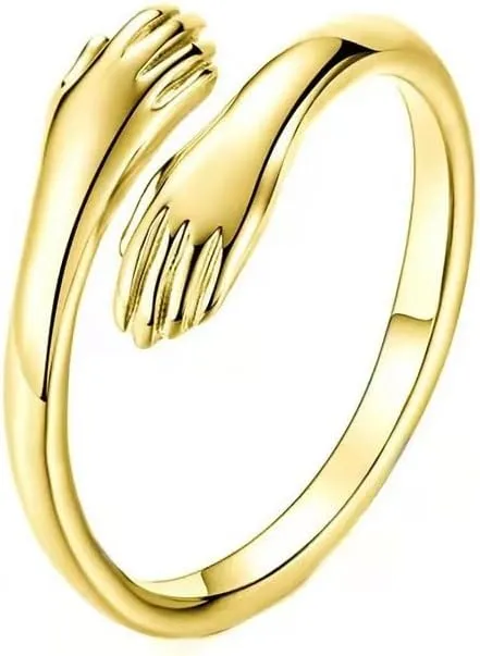 Simple Hug Ring for Women Gold Silver Copper Polishing Open Adjustable Hugging Hands Rings for Friend Lover Gift
