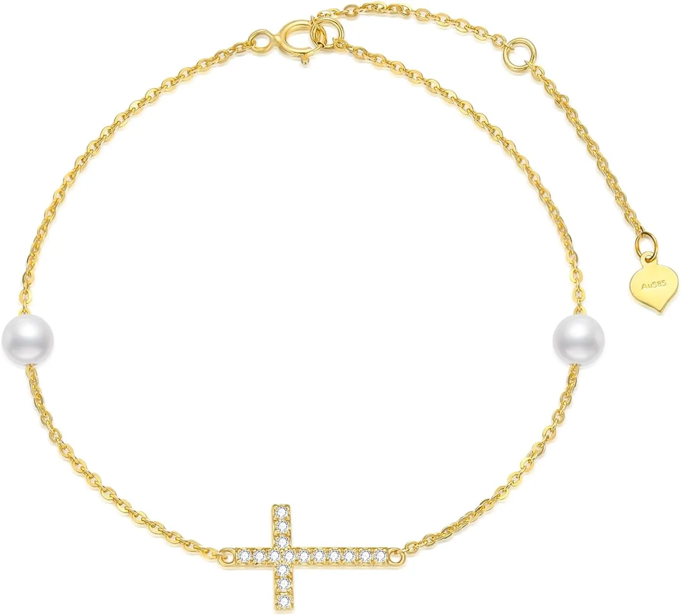 SISGEM 10k Gold Created Moissanite Cross Anklets for Women, Religious Ankle Bracelet Jewelry Comfirmation Gifts for Her, 9.4-11 Inches