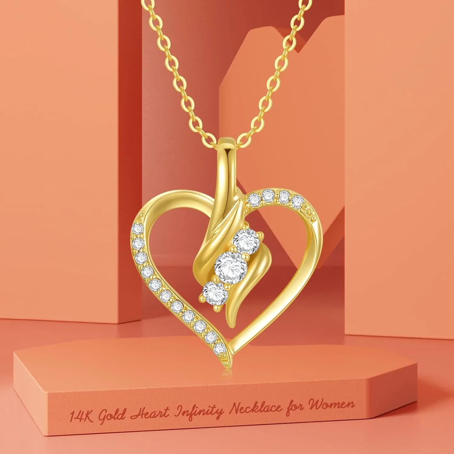SISGEM 14K Solid Gold Heart Necklace for Women,Yellow Gold 0.55 Carat(CTTW) Moissanite Infinity Heart Pendant Necklaces Anniversary Birthday Gifts for Wife Mom 16''-18''