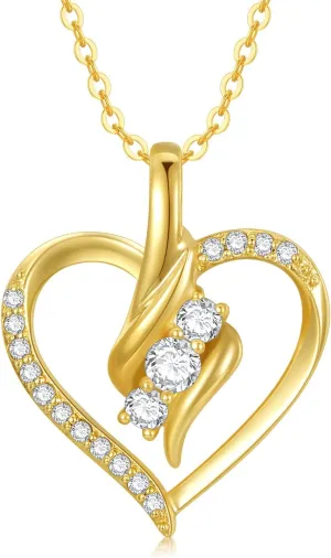 SISGEM 14K Solid Gold Heart Necklace for Women,Yellow Gold 0.55 Carat(CTTW) Moissanite Infinity Heart Pendant Necklaces Anniversary Birthday Gifts for Wife Mom 16''-18''