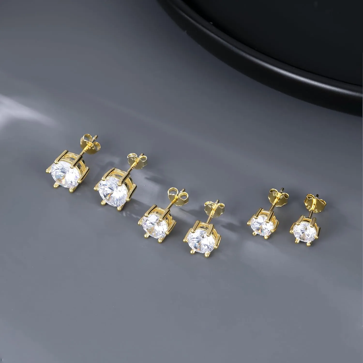SLUYNZ Solid 925 Sterling Silver Sparkling Cubic Zirconia Stud Earrings for Women Teens Round CZ Stud Earrings 5MM/6MM/7MM Simulated Diamond Studs