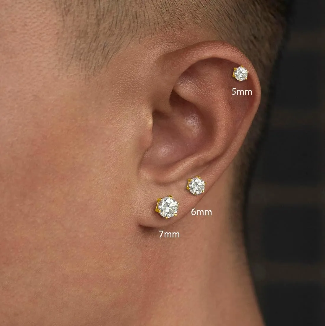SLUYNZ Solid 925 Sterling Silver Sparkling Cubic Zirconia Stud Earrings for Women Teens Round CZ Stud Earrings 5MM/6MM/7MM Simulated Diamond Studs