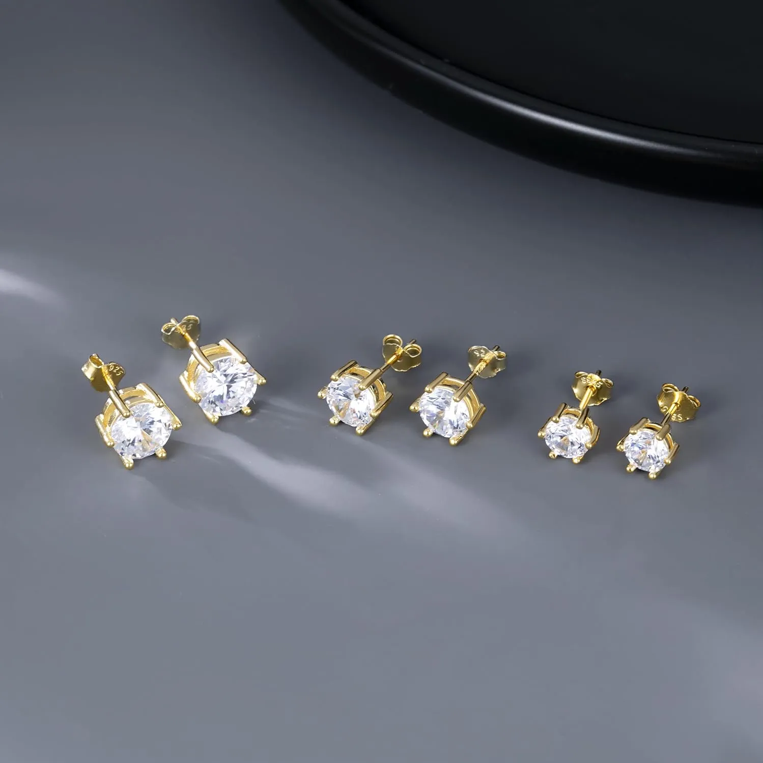 SLUYNZ Solid 925 Sterling Silver Sparkling Cubic Zirconia Stud Earrings for Women Teens Round CZ Stud Earrings 5MM/6MM/7MM Simulated Diamond Studs