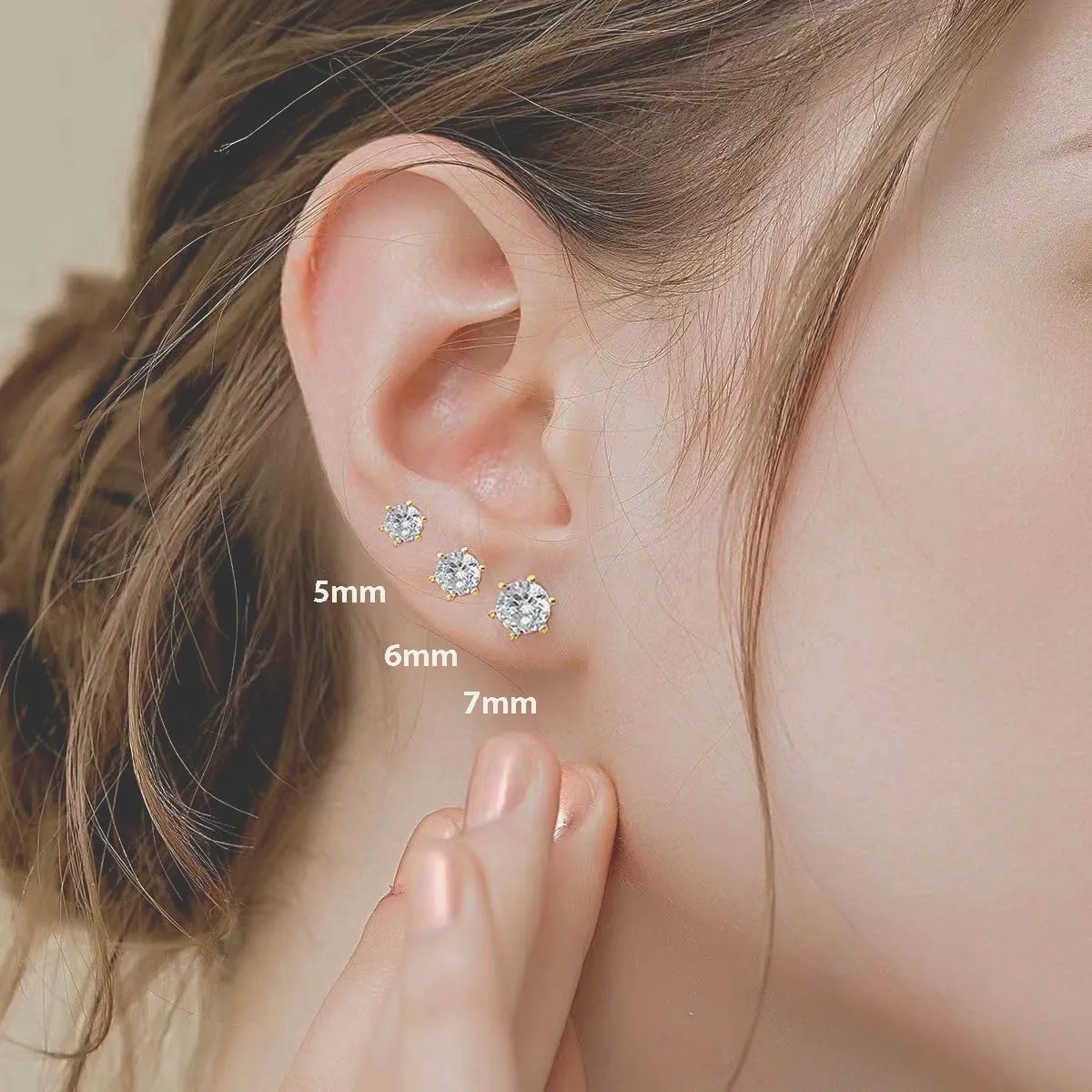 SLUYNZ Solid 925 Sterling Silver Sparkling Cubic Zirconia Stud Earrings for Women Teens Round CZ Stud Earrings 5MM/6MM/7MM Simulated Diamond Studs