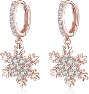 SLUYNZ Solid 925 Sterling Silver Sparkling CZ Snowflake Hoop Earrings for Women Teens Snowflake Hoop Earrings Huggie Earrings Drop Christmas Gifts