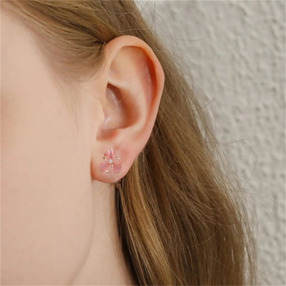 Small CZ Clover Leaf Stud Earrings for Women 925 Sterling Silver 14K Gold Plated Cat Eye's Shamrock Flower Studs Lucky Opal Petal Floral Cartilage Tragus Earring Chic Jewelry for Mother Sister
