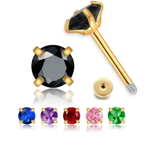 Small CZ Stud Flatback Earrings for Women,Dainty Flat Screw Back Cartilage Earring Stud,Helix Conch Tragus Piercing Jewelry,Tiny Cubic Zirconia Studs Hypoallergenic (2mm Gold, Black CZ)