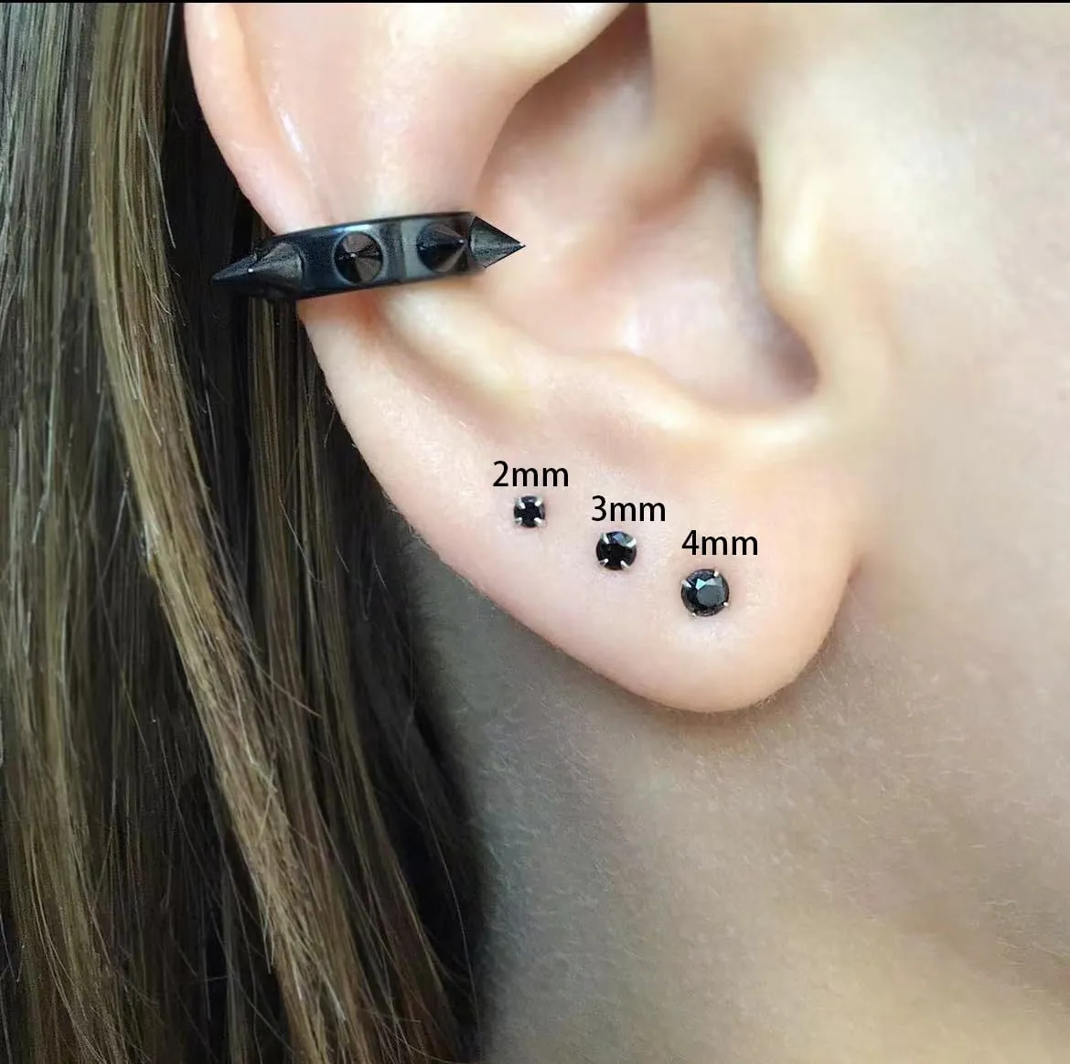 Small CZ Stud Flatback Earrings for Women,Dainty Flat Screw Back Cartilage Earring Stud,Helix Conch Tragus Piercing Jewelry,Tiny Cubic Zirconia Studs Hypoallergenic (2mm Gold, Black CZ)