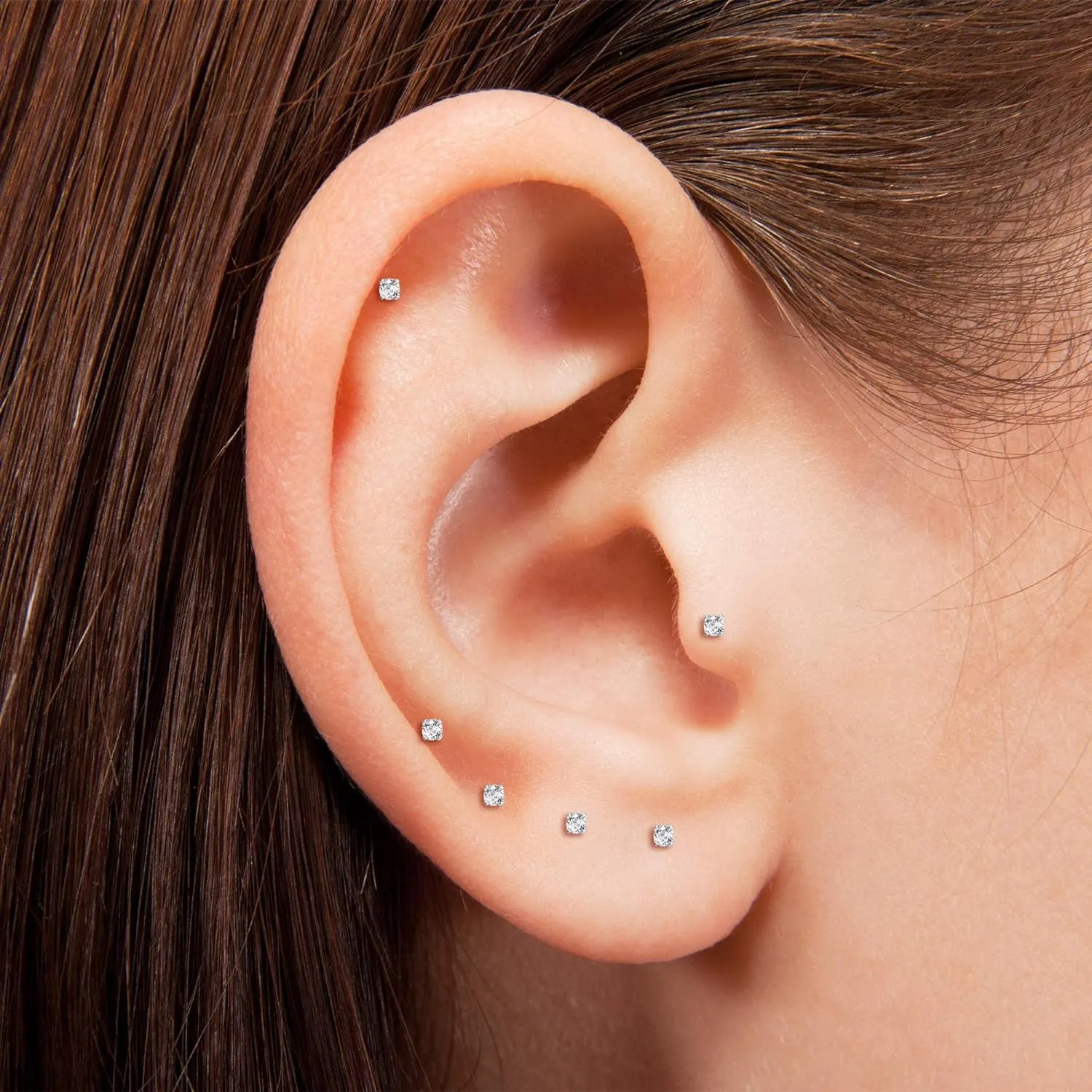 Small CZ Stud Flatback Earrings for Women,Dainty Flat Screw Back Cartilage Earring Stud,Helix Conch Tragus Piercing Jewelry,Tiny Cubic Zirconia Studs Hypoallergenic (2mm Gold, Black CZ)