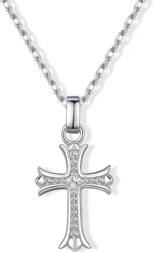 Small Gold Cross Necklace for Women and Men, Gold/S925 Sterling Silver Moissanite Diamond, for Men, Cross Pendant Necklace for Women (Silver)