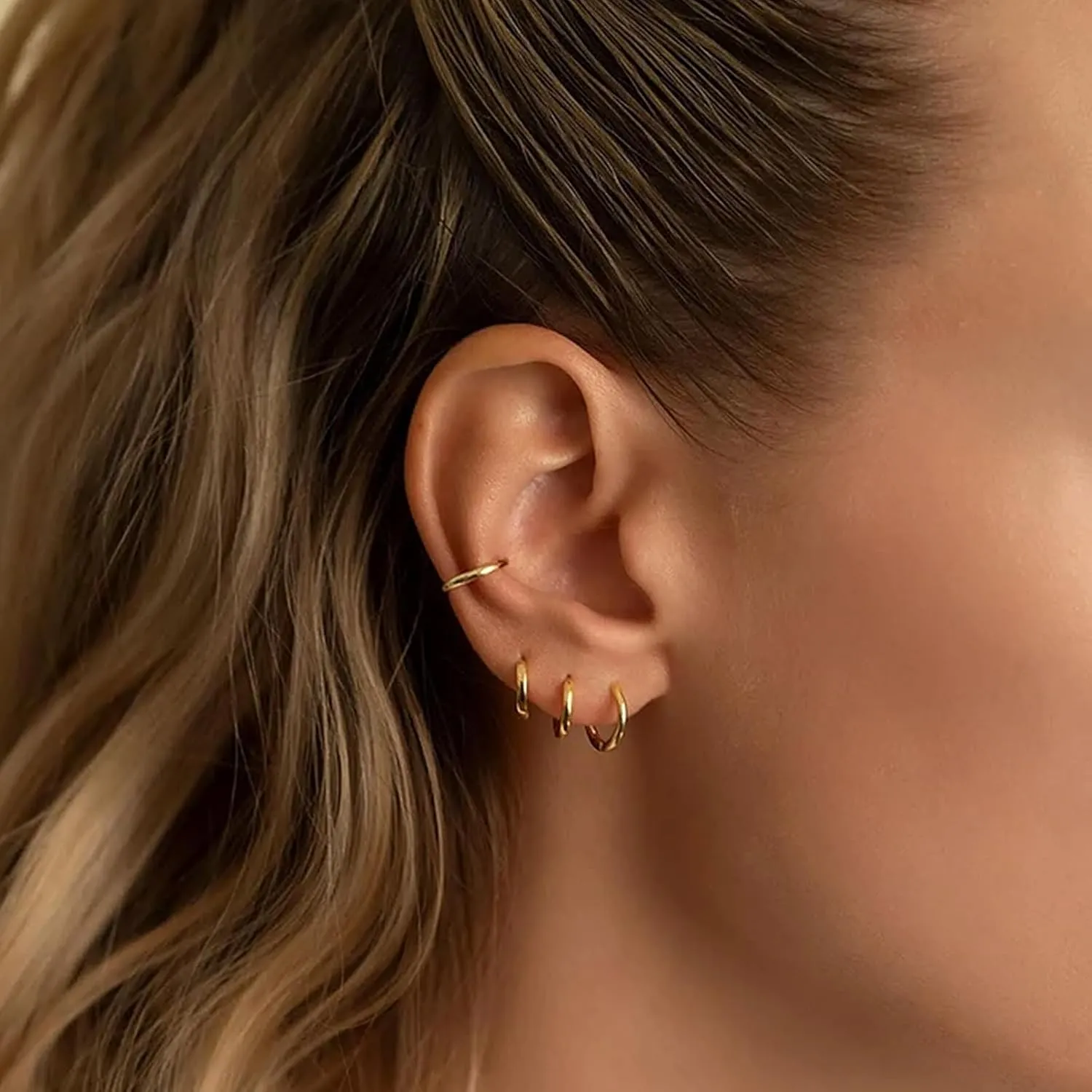 Small Gold Huggie Hoop Earrings Set for Women 14K Real Gold Plated Hypoallergenic Lightweight Earrings for Sensitive Ears Everyday Earrings Sets for Multiple Piercing Cartilage Hoop Earrings Stack Jewelry