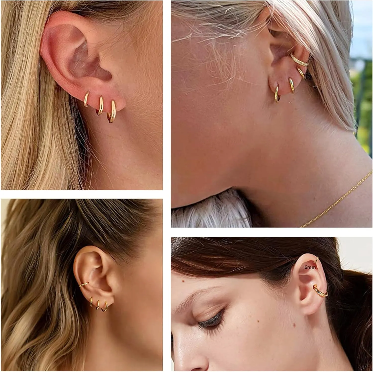 Small Gold Huggie Hoop Earrings Set for Women 14K Real Gold Plated Hypoallergenic Lightweight Earrings for Sensitive Ears Everyday Earrings Sets for Multiple Piercing Cartilage Hoop Earrings Stack Jewelry