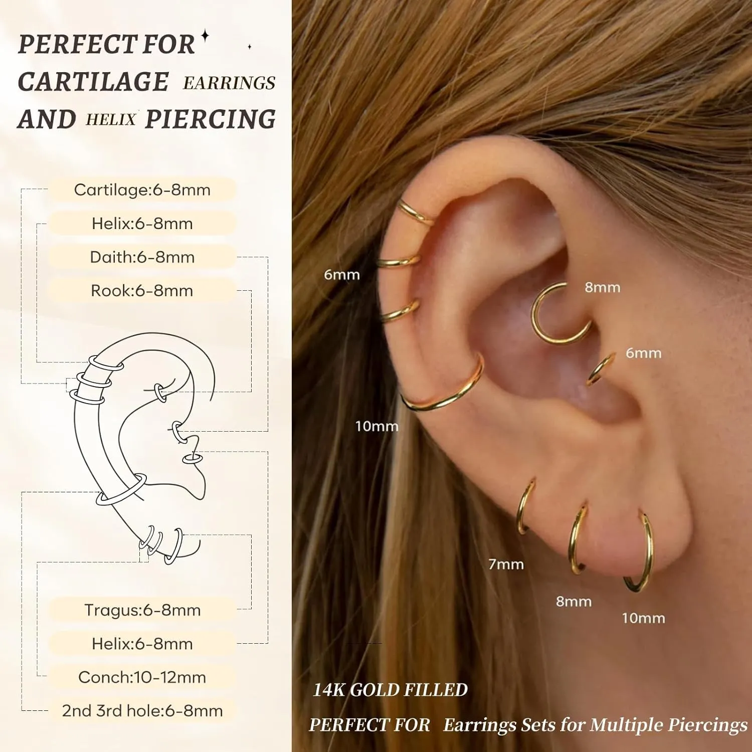 Small Gold Huggie Hoop Earrings Set for Women 14K Real Gold Plated Hypoallergenic Lightweight Earrings for Sensitive Ears Everyday Earrings Sets for Multiple Piercing Cartilage Hoop Earrings Stack Jewelry