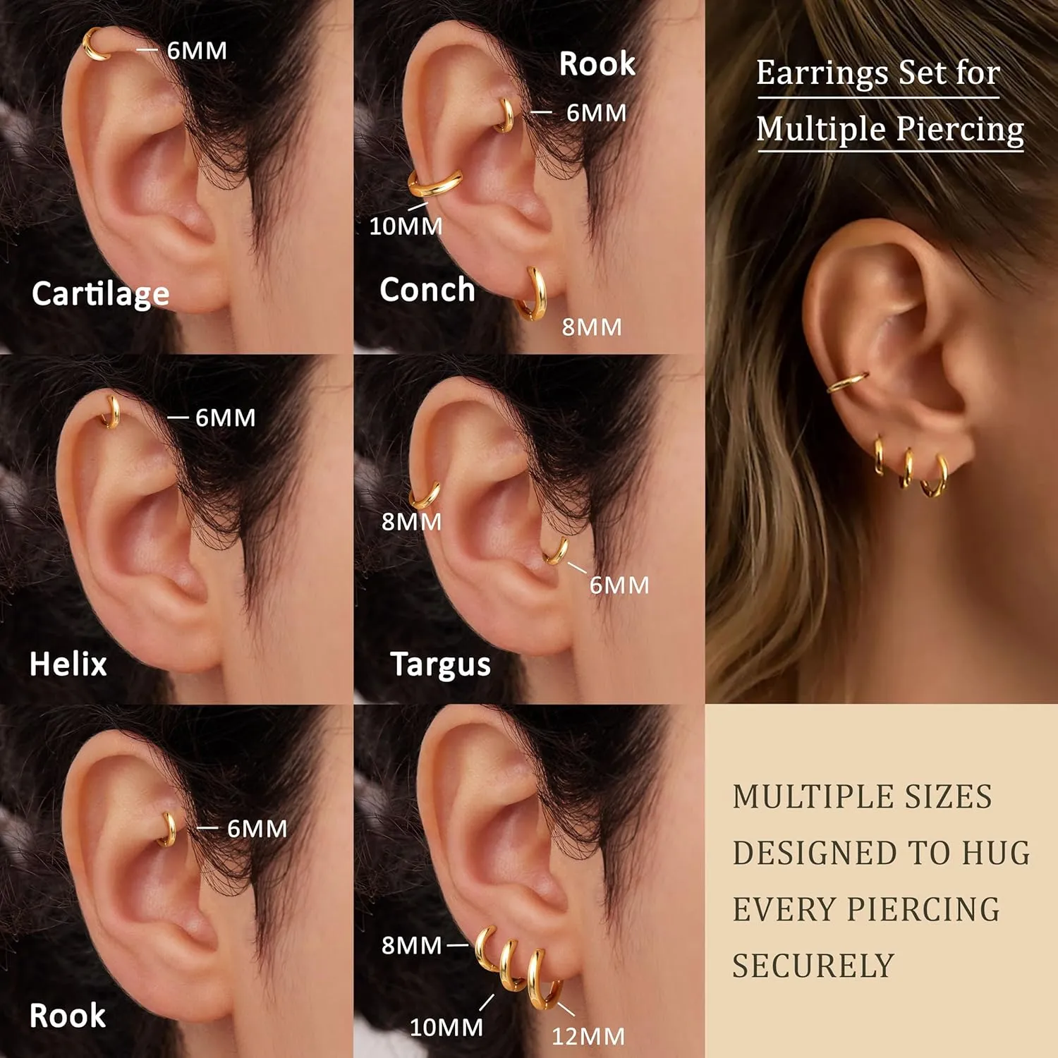 Small Gold Huggie Hoop Earrings Set for Women 14K Real Gold Plated Hypoallergenic Lightweight Earrings for Sensitive Ears Everyday Earrings Sets for Multiple Piercing Cartilage Hoop Earrings Stack Jewelry