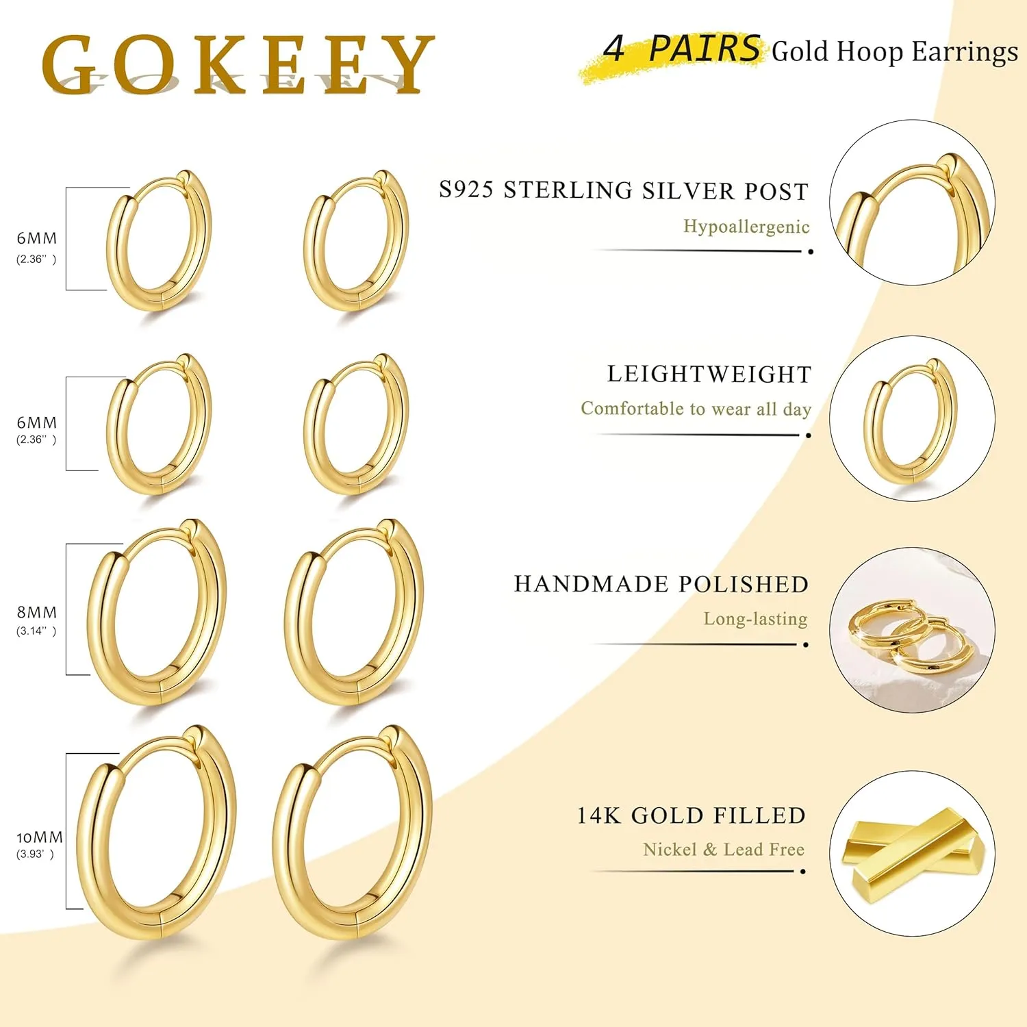 Small Gold Huggie Hoop Earrings Set for Women 14K Real Gold Plated Hypoallergenic Lightweight Earrings for Sensitive Ears Everyday Earrings Sets for Multiple Piercing Cartilage Hoop Earrings Stack Jewelry