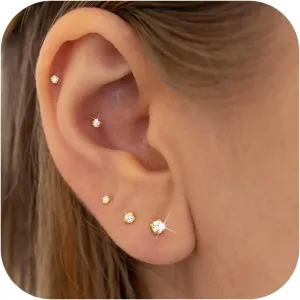 Small Gold Stud Earrings Set for Women Men, Hypoallergenic Cubic Zirconia Mini Stud Earrings for Women, 14K Gold Plated Tiny Cartilage Earrings Set for Multiple Piercing 5 Earrings Pack
