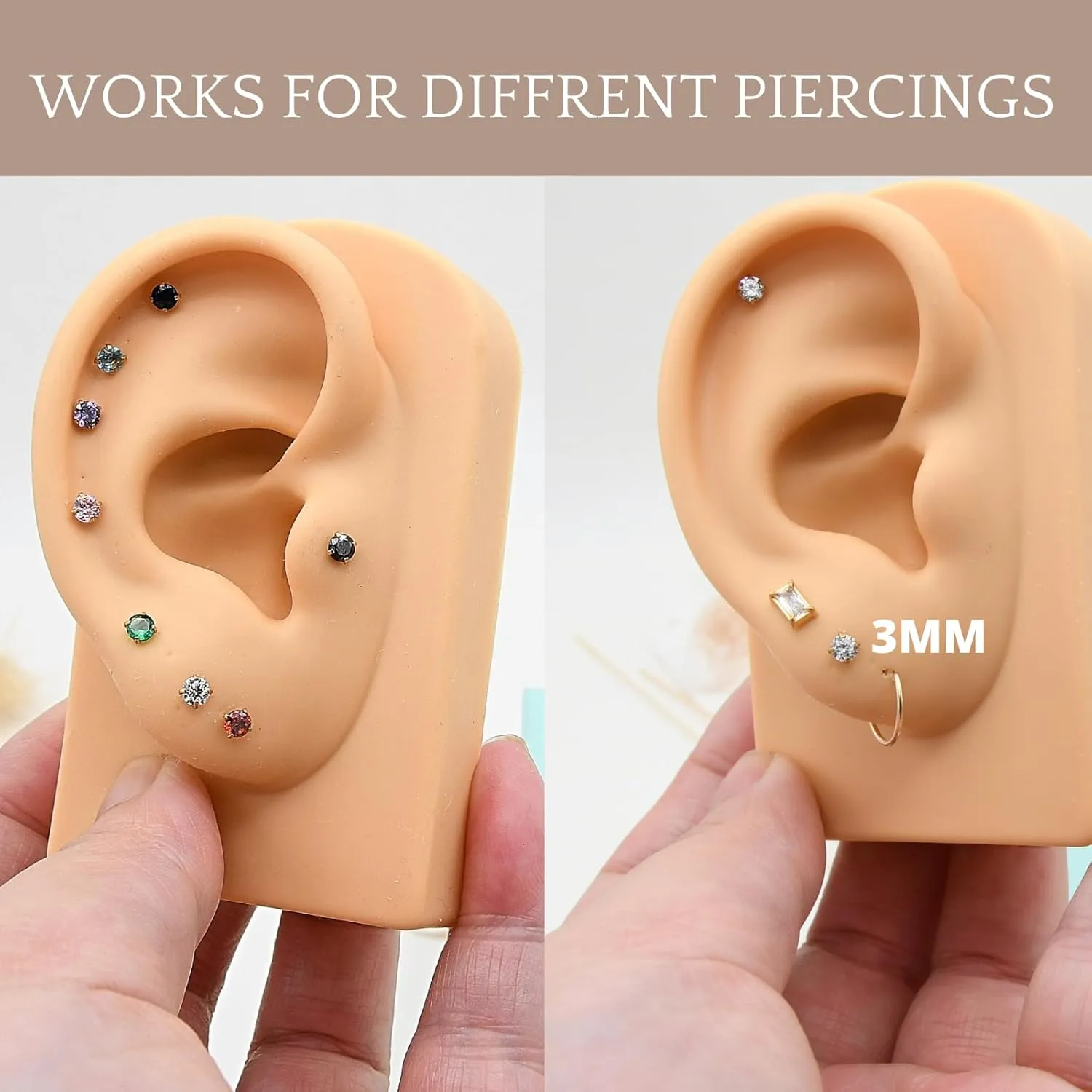 Small Gold Stud Flat Back Earrings for Women 14k Gold, Hypoallergenic Flatback Cartilage Earring Stud, Helix Conch Tragus Piercing Jewelry, Screw Back Tiny Earrings Studs (Gold, Black CZ)