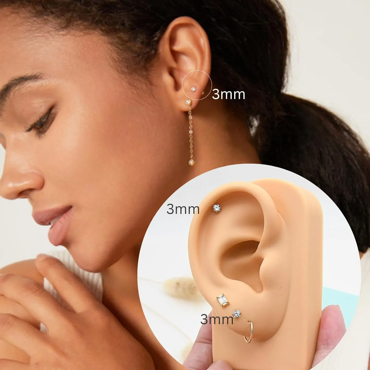 Small Gold Stud Flat Back Earrings for Women 14k Gold, Hypoallergenic Flatback Cartilage Earring Stud, Helix Conch Tragus Piercing Jewelry, Screw Back Tiny Earrings Studs (Gold, Black CZ)