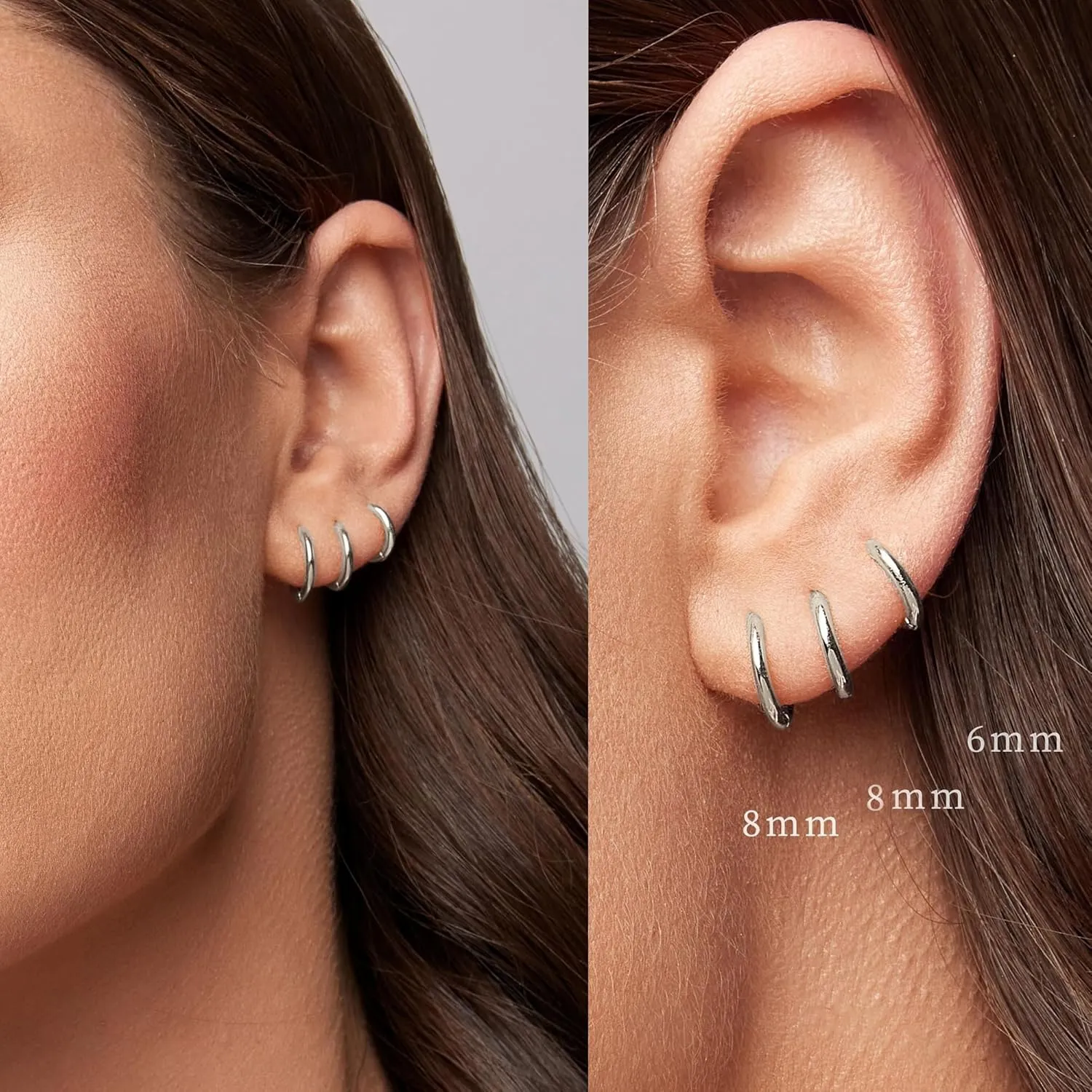 Small Hoop Earrings for Women Men Silver Huggie Hoop Earrings for Cartilage Helix Hypoallergenic Surgical Stainless Steel Earrings 6/8/10/12mm Thin Silver Hoops Set for Girls (Thinner 1.6mm)
