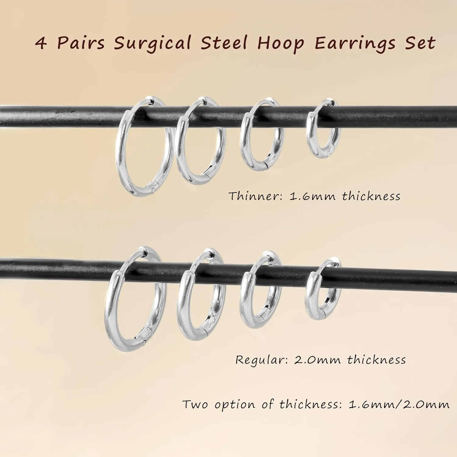 Small Hoop Earrings for Women Men Silver Huggie Hoop Earrings for Cartilage Helix Hypoallergenic Surgical Stainless Steel Earrings 6/8/10/12mm Thin Silver Hoops Set for Girls (Thinner 1.6mm)