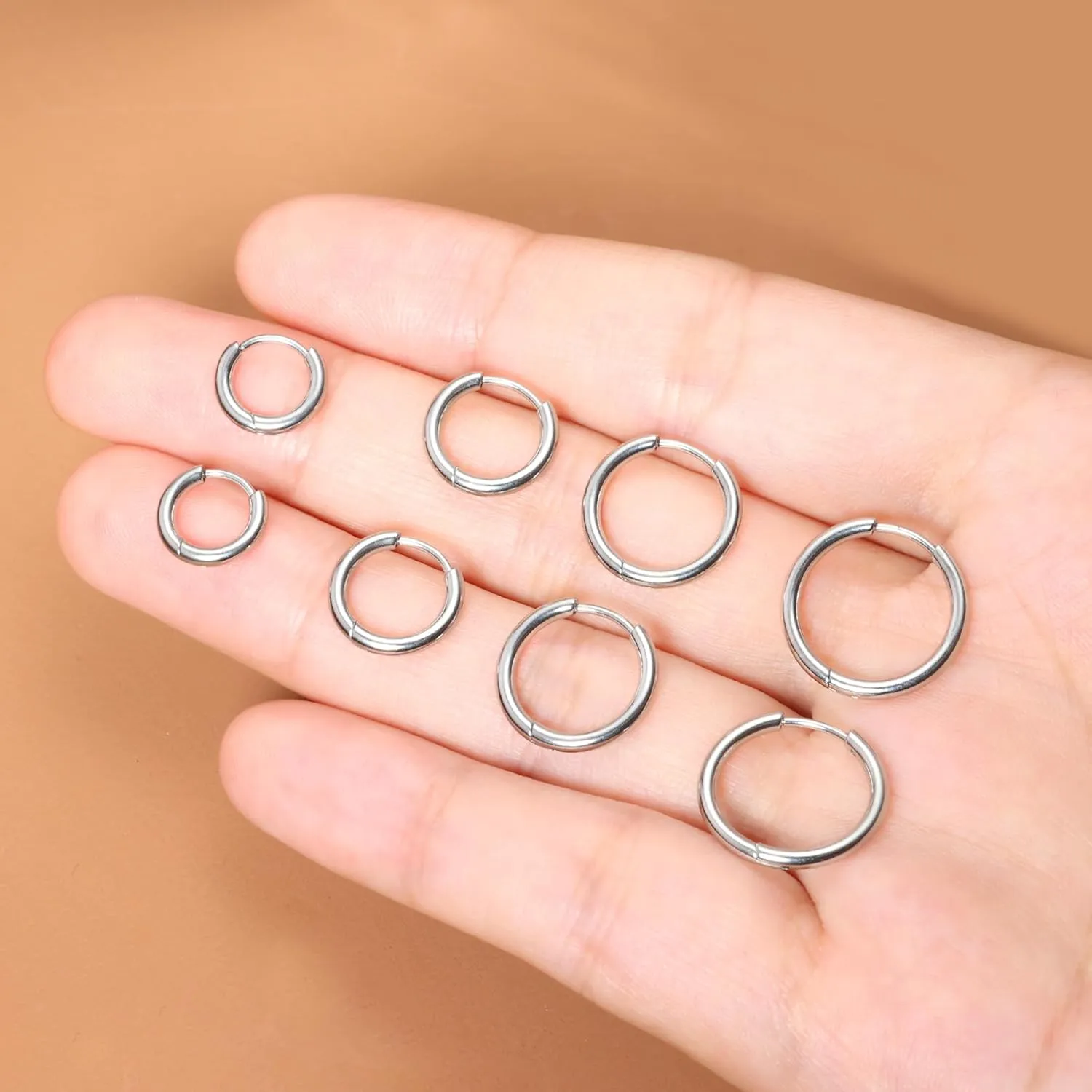 Small Hoop Earrings for Women Men Silver Huggie Hoop Earrings for Cartilage Helix Hypoallergenic Surgical Stainless Steel Earrings 6/8/10/12mm Thin Silver Hoops Set for Girls (Thinner 1.6mm)