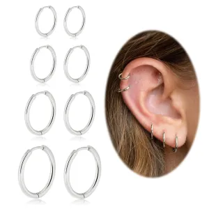 Small Hoop Earrings for Women Men Silver Huggie Hoop Earrings for Cartilage Helix Hypoallergenic Surgical Stainless Steel Earrings 6/8/10/12mm Thin Silver Hoops Set for Girls (Thinner 1.6mm)