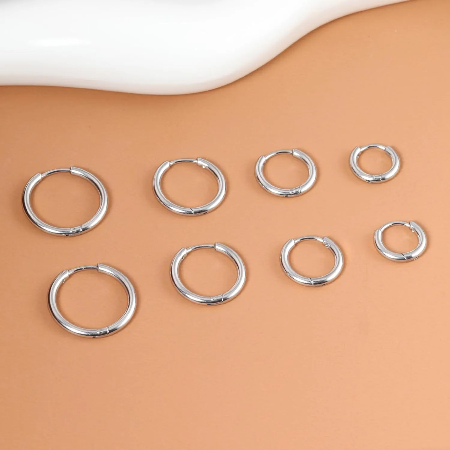 Small Hoop Earrings for Women Men Silver Huggie Hoop Earrings for Cartilage Helix Hypoallergenic Surgical Stainless Steel Earrings 6/8/10/12mm Thin Silver Hoops Set for Girls (Thinner 1.6mm)