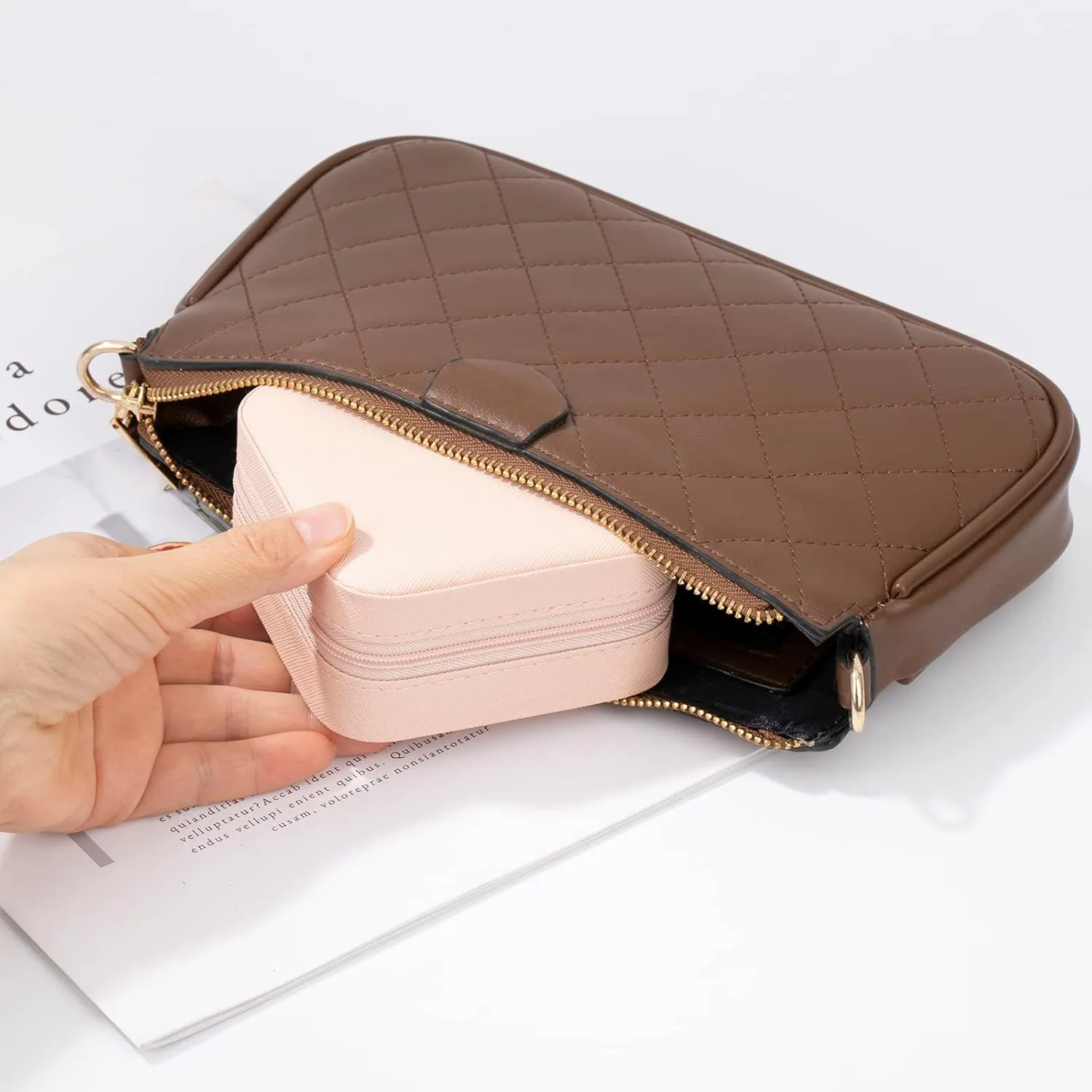 Small Jewelry Box Travel Case Ring Earring Holder Organizer for Traveling Necklace Women Children Kids Little Girls Gift PU Leather Portable Storage Carrier - Baby Pink