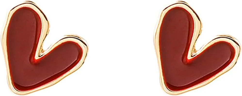 Small Red Heart Love Stud Earring Gold Plated Enamel with Hypoallergenic 925 Sterling Silver Post Valentine's Day Birthday Gift for Women