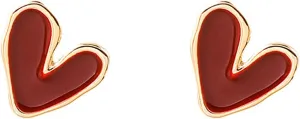 Small Red Heart Love Stud Earring Gold Plated Enamel with Hypoallergenic 925 Sterling Silver Post Valentine's Day Birthday Gift for Women