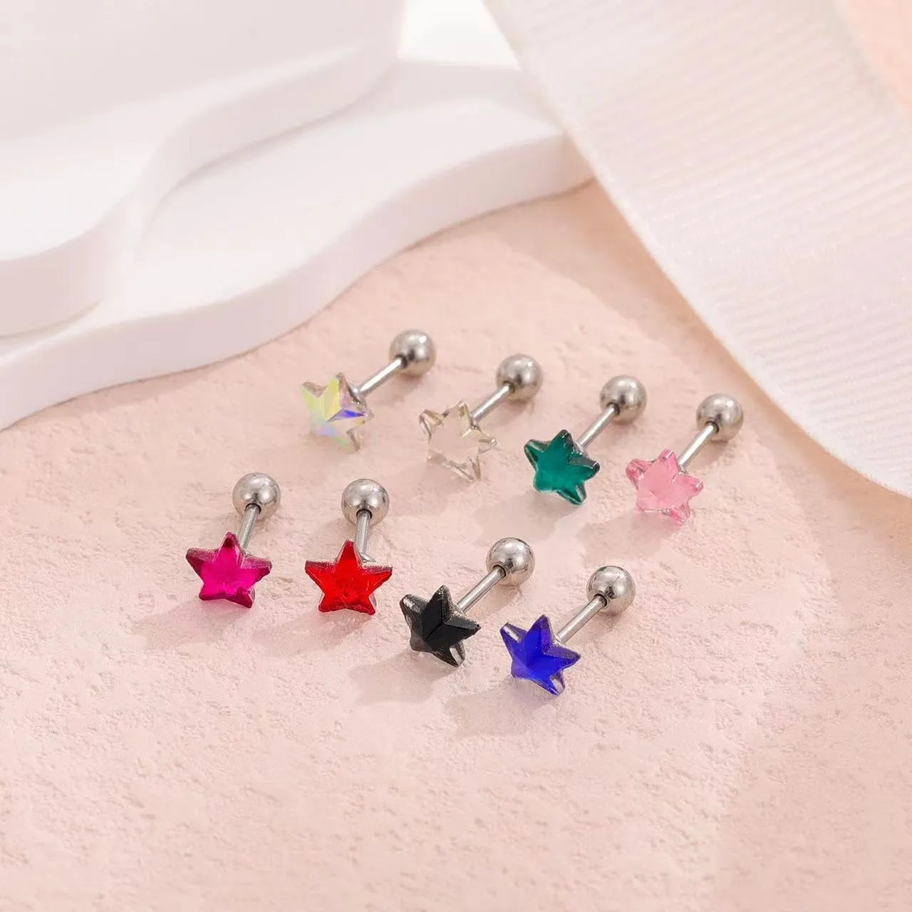 Small Star Cartilage Stud Earrings Stainless Steel Acrylic Stars Screw Back Studs Earrings Helix Conch Tragus Piercing Jewelry for Women