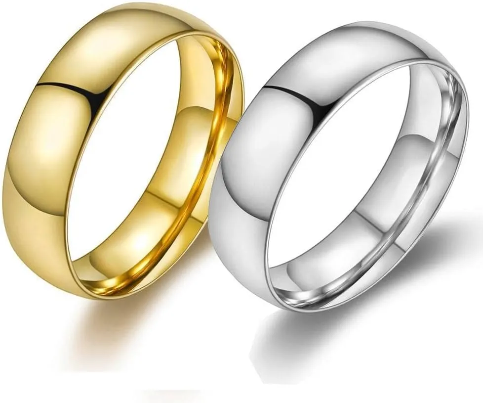 Smooth Stainless Steel Couple Rings Simple 6MM Women Men Lovers Wedding Jewelry Gifts Silver Color (7)