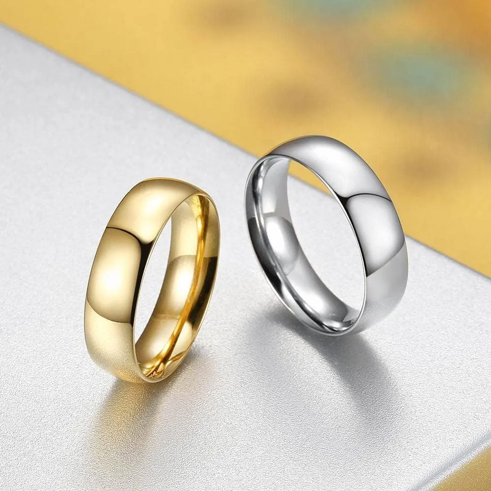 Smooth Stainless Steel Couple Rings Simple 6MM Women Men Lovers Wedding Jewelry Gifts Silver Color (7)