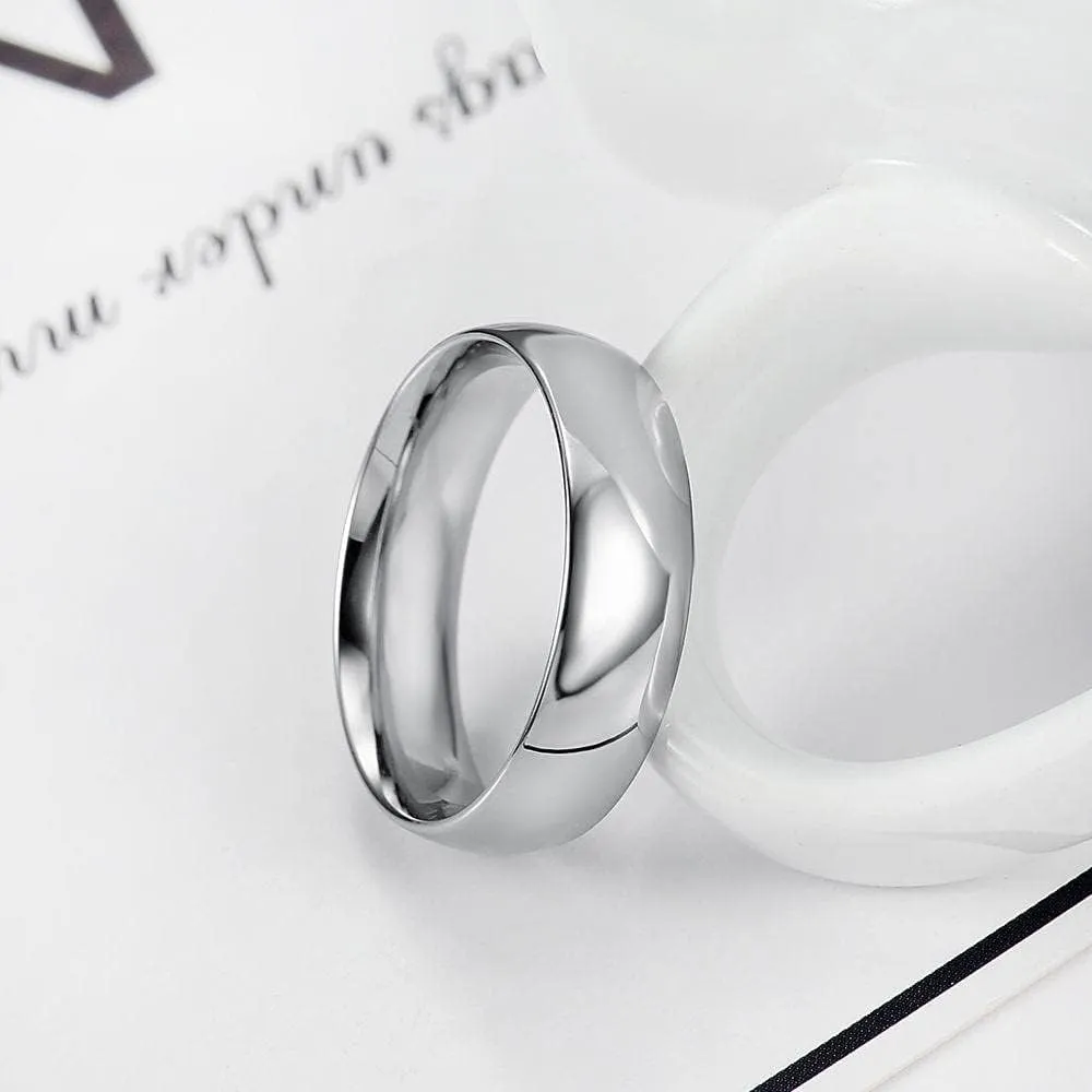 Smooth Stainless Steel Couple Rings Simple 6MM Women Men Lovers Wedding Jewelry Gifts Silver Color (7)