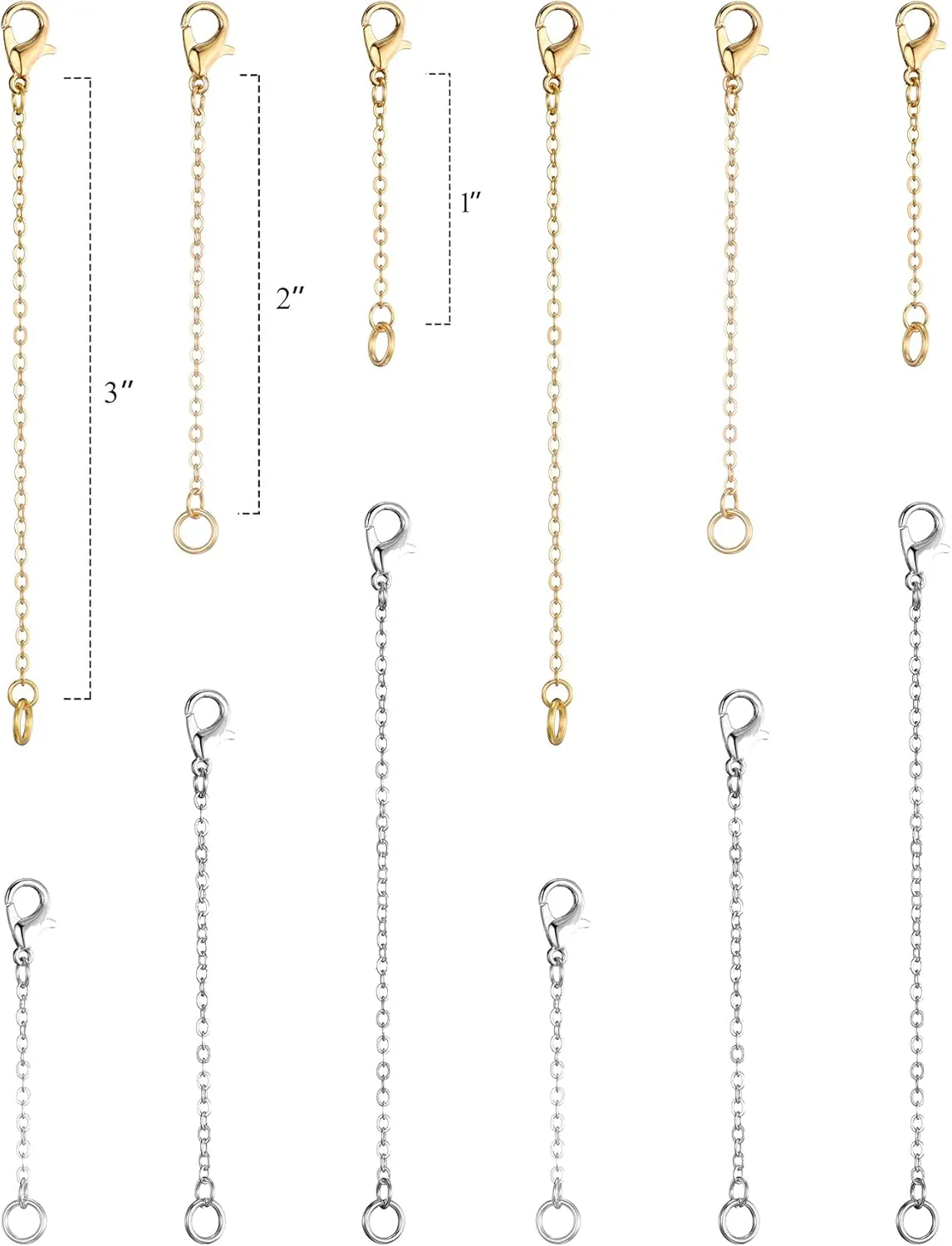 Softones 12-18Pcs Ankle Bracelets Extenders-Extension for Womens Jewelry(1 2 3 Inch),with Lobster Clasp and O-Clasp from Gold Silver Rose Gold