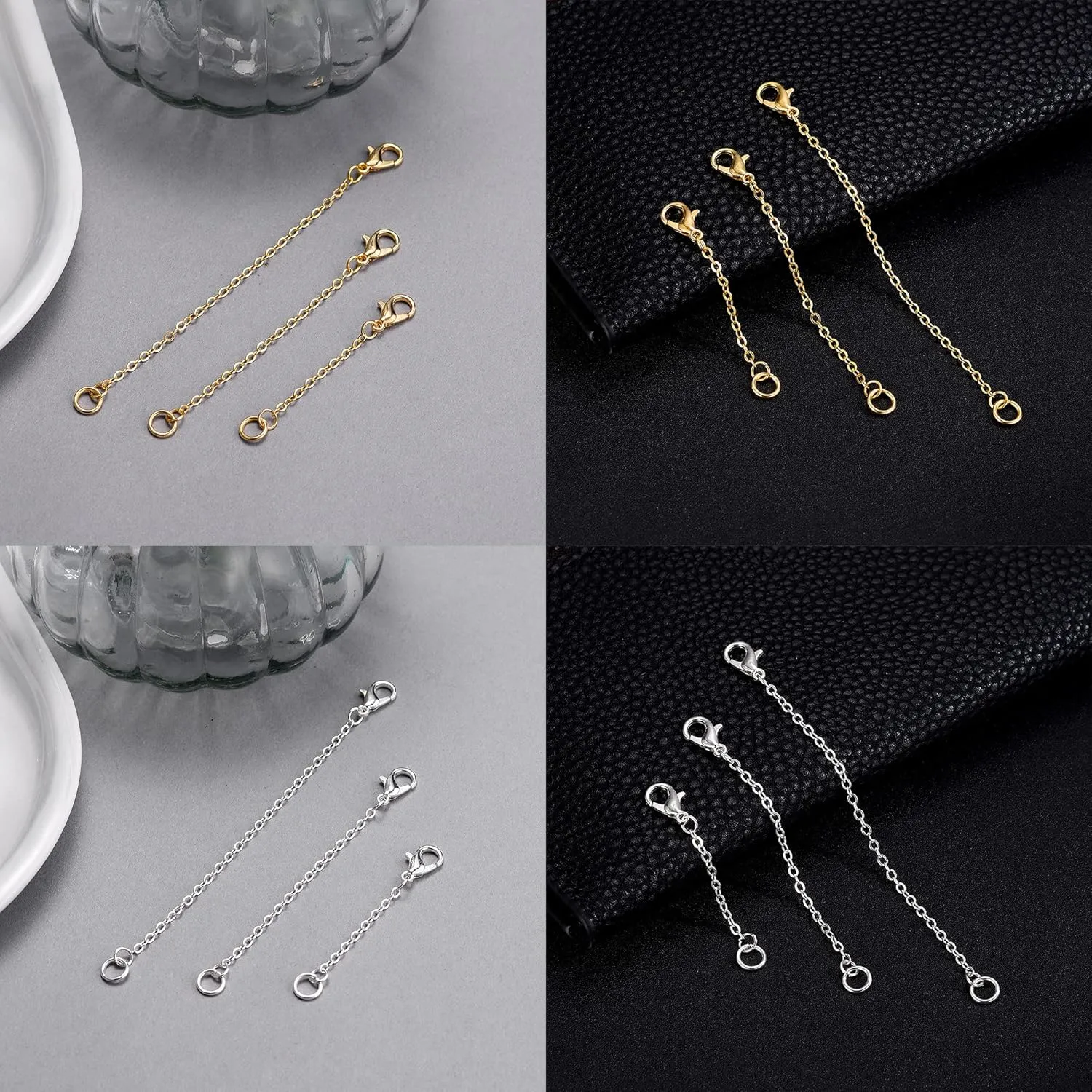 Softones 12-18Pcs Ankle Bracelets Extenders-Extension for Womens Jewelry(1 2 3 Inch),with Lobster Clasp and O-Clasp from Gold Silver Rose Gold