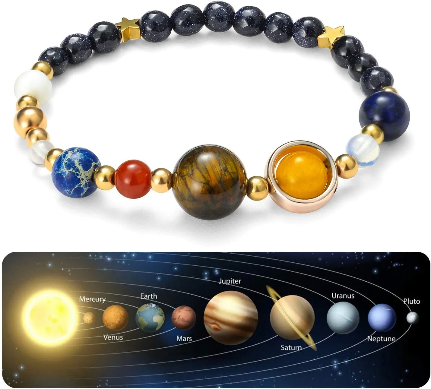 Solar System Bracelet Gemstone Astronomy Galaxy the Nine Planets Guardian Bracelets Jewelry for Womens Mens