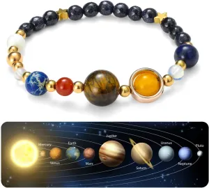Solar System Bracelet Gemstone Astronomy Galaxy the Nine Planets Guardian Bracelets Jewelry for Womens Mens
