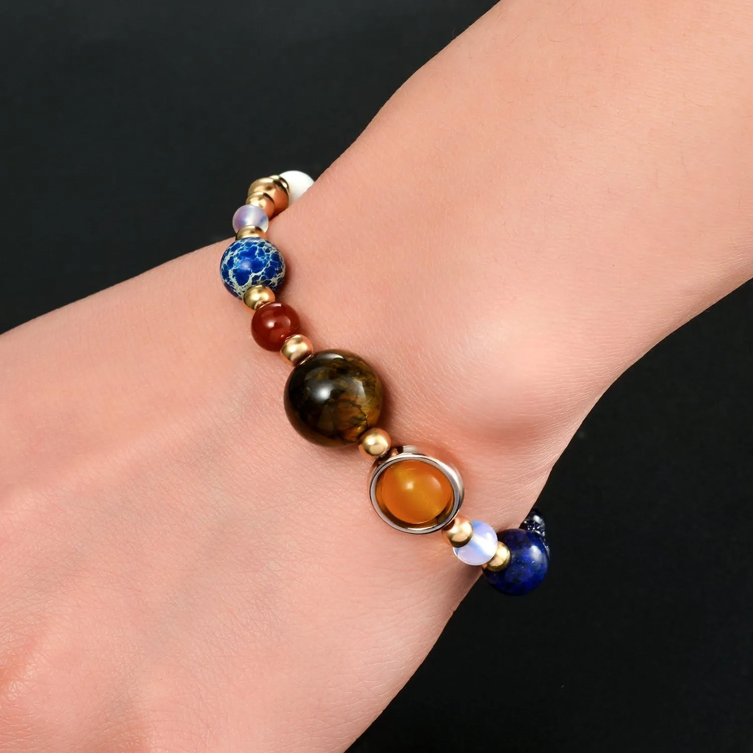 Solar System Bracelet Gemstone Astronomy Galaxy the Nine Planets Guardian Bracelets Jewelry for Womens Mens