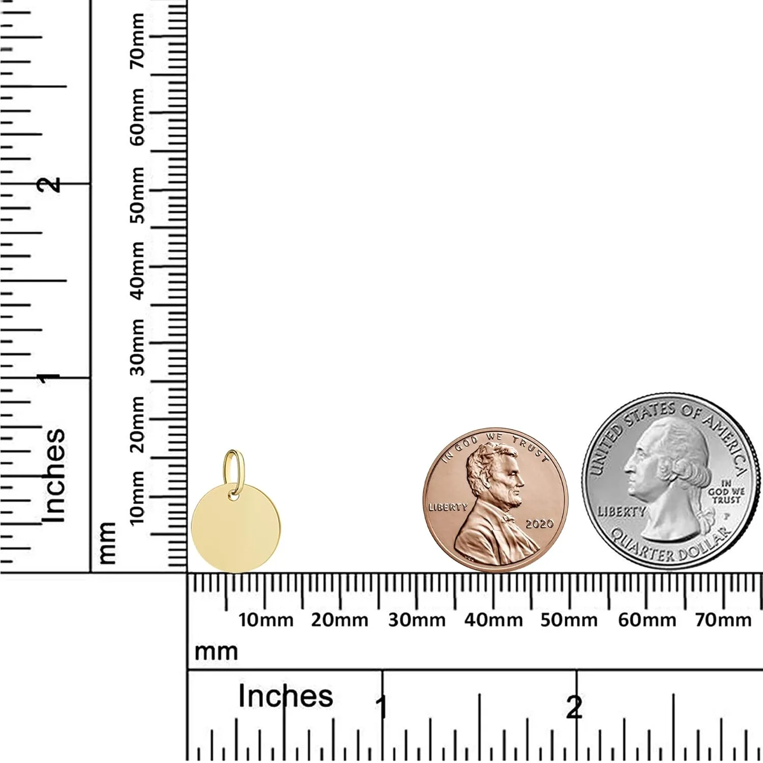 Solid 10k Gold Disc Pendant Initial Personalised Monogram Name Engraved Jewelry Gift for Women Round Tag Medallion Charm for Necklace (12mm/0,47inch)